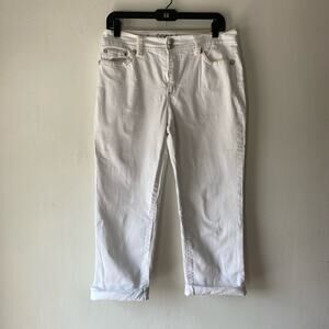 Code Bleu White Womans Cropped‎ Jeans SZ 10 Mid Rise Cuffed Stretch Embellished